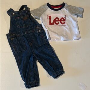 Lee Kids Denim Overalls and Logo T-Shirt - Blue and White